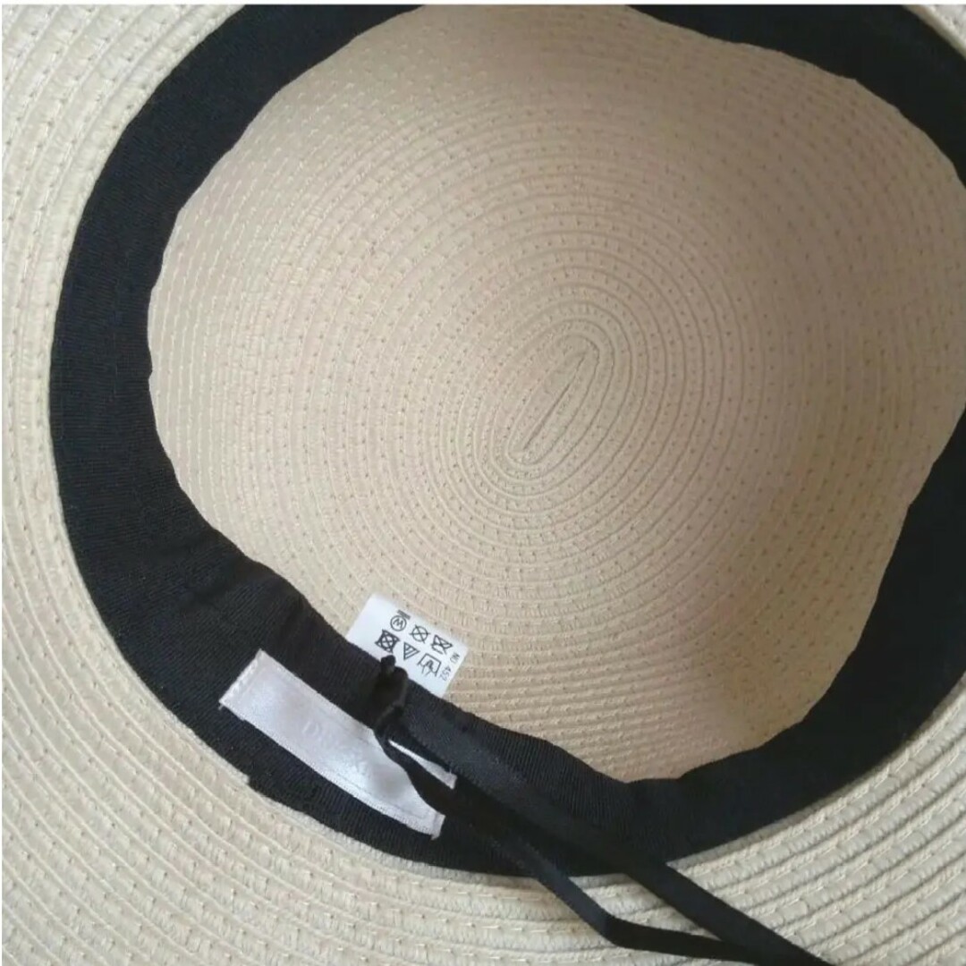 麦わら帽子　レディース　帽子　黒リボン レディースの帽子(麦わら帽子/ストローハット)の商品写真