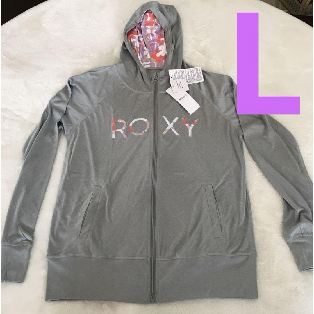 Roxy(ロキシー)の新品　roxy パーカー　ラッシュガード　長袖　L グレー　大人気 レディースのトップス(シャツ/ブラウス(長袖/七分))の商品写真