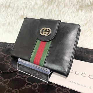 グッチ(Gucci)のGUCCI 二つ折財布　インターロッキング　シェリーライン　がま口　黒(折り財布)