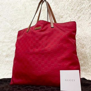 グッチ(Gucci)の美品✨大容量　GUCCI  トートバッグ　GG柄　ナイロン×レザー　レッド(トートバッグ)