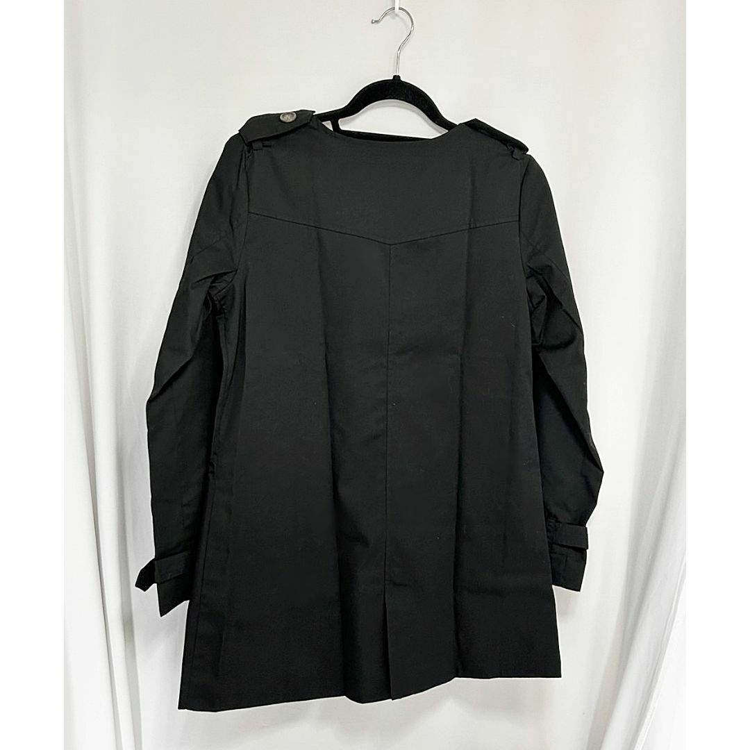 ライトアウター ロング丈 ノーカラー コットン混 ブラック Mサイズ  レディースのジャケット/アウター(スプリングコート)の商品写真