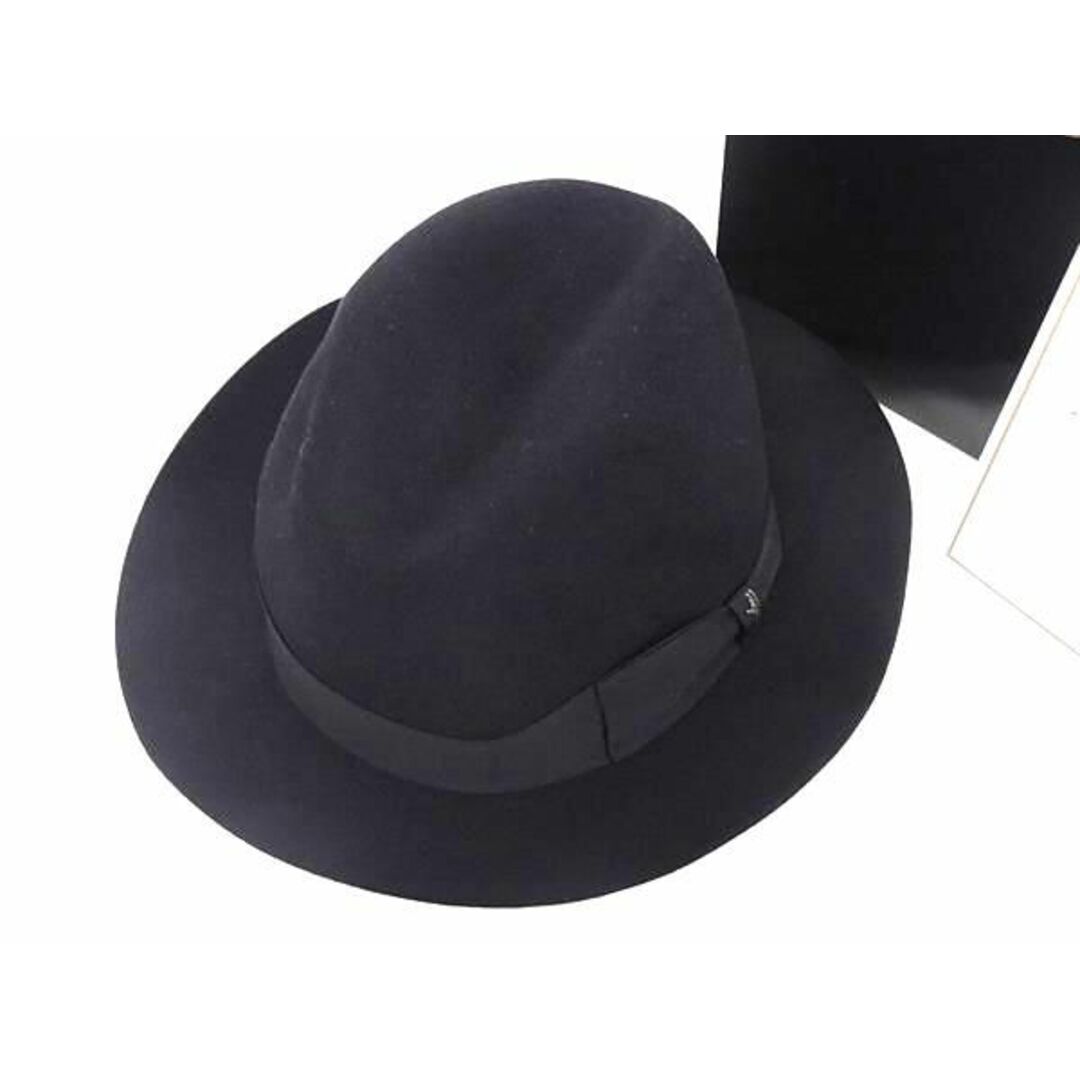 Borsalino(ボルサリーノ)の■新品同様■ BORSALINO ボルサリーノ フェルト リボン 中折れハット 帽子 表記サイズ 59 メンズ レディース ブラック系 FC0058 メンズの帽子(その他)の商品写真
