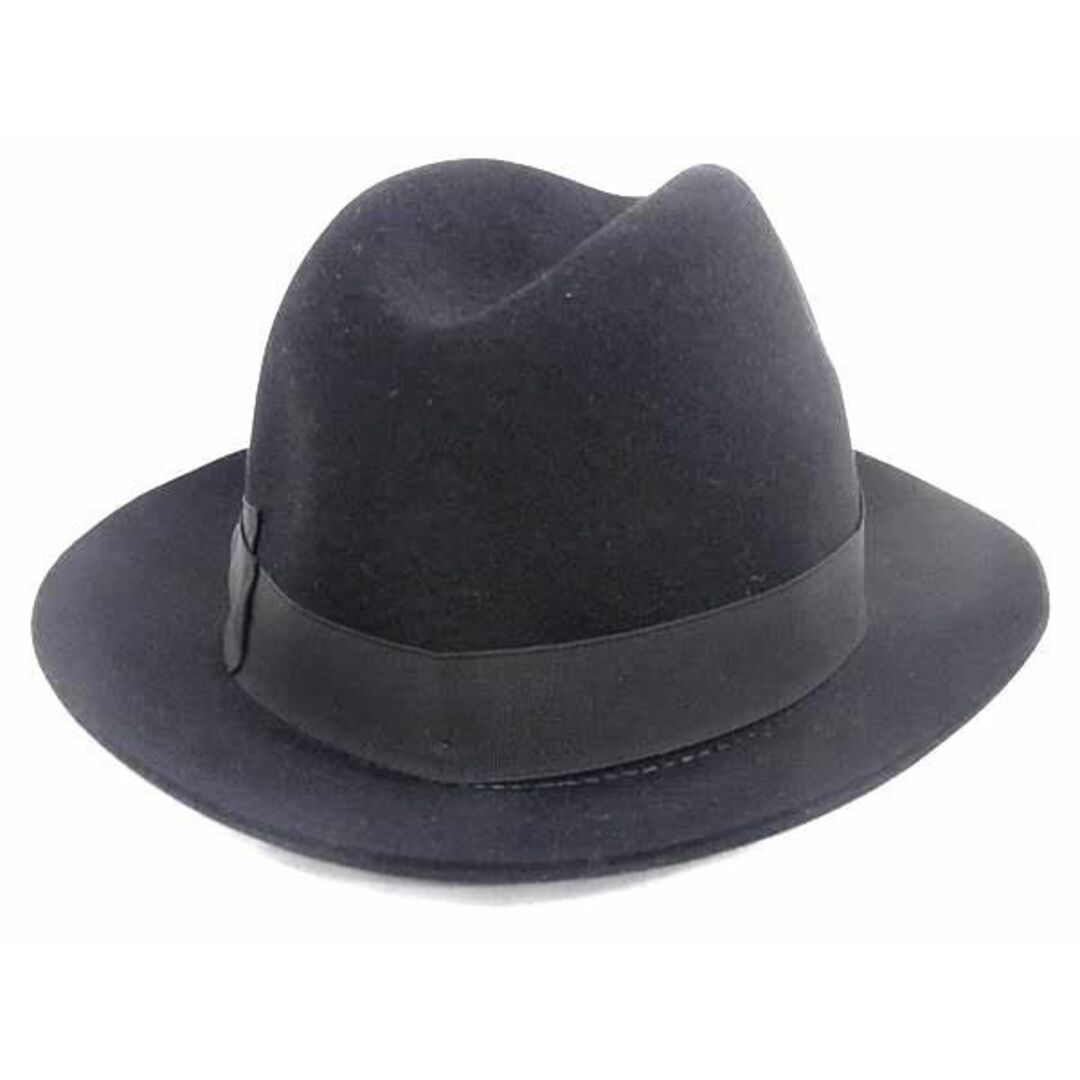 Borsalino(ボルサリーノ)の■新品同様■ BORSALINO ボルサリーノ フェルト リボン 中折れハット 帽子 表記サイズ 59 メンズ レディース ブラック系 FC0058 メンズの帽子(その他)の商品写真