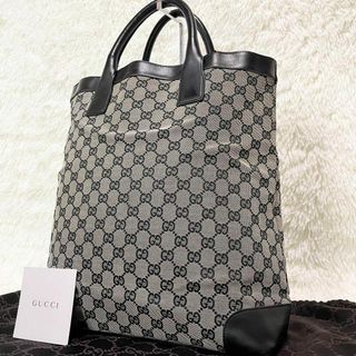 グッチ(Gucci)の美品　GUCCI  大容量　トートバッグ　キャンバス×レザー　GG柄　ブラック(トートバッグ)