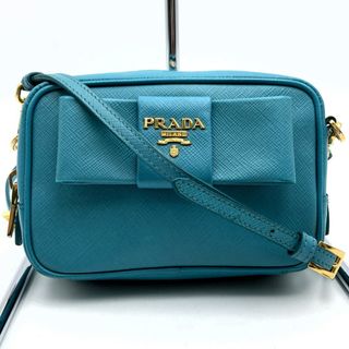 プラダ(PRADA)のプラダ ショルダーバッグ ポシェット 斜め掛け リボン ブルーグリーン レザー レディース PRADA【中古】(ショルダーバッグ)