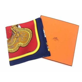 エルメス(Hermes)の■新品■未使用■  HERMES エルメス GRAND APPARAT 【盛装の馬】 カレ90 シルク スカーフ ショール ストール ネイビー系 AU1259(バンダナ/スカーフ)