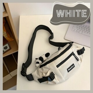 ボディバッグ 大容量 ホワイト ウエストポーチ ショルダーバッグ 韓国 ロゴ 白(ボディバッグ/ウエストポーチ)