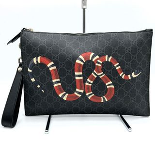 グッチ(Gucci)のグッチ クラッチバッグ セカンドバッグ キングスネーク 蛇柄 ブラック GGスプリーム 473904 GUCCI【中古】(クラッチバッグ)