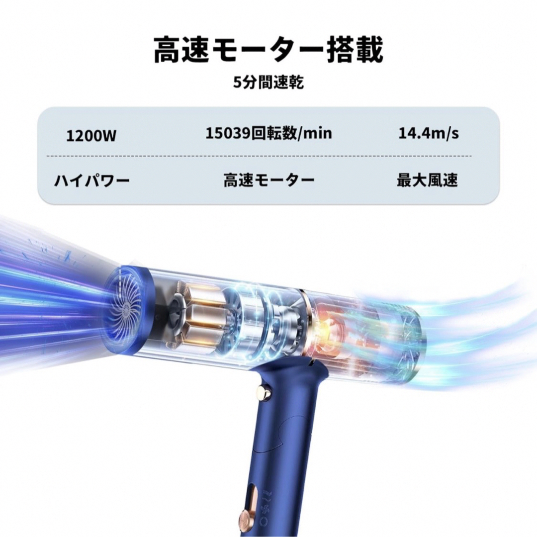 ドライヤー マイナスイオン 折り畳み式 ヘアケア 1200W 速乾 コンパクト スマホ/家電/カメラの美容/健康(ドライヤー)の商品写真