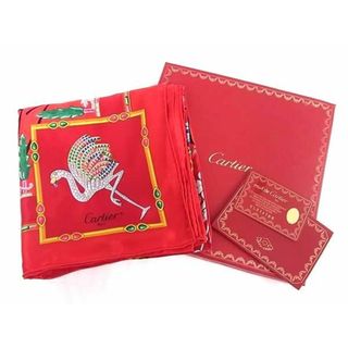 カルティエ(Cartier)の■新品同様■ Cartier カルティエ シルク100% 総柄 スカーフ ストール ショール レディース レッド系 AV8936(その他)