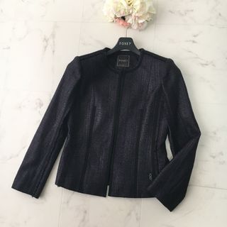 フォクシー(FOXEY)の美品　FOXEY フォクシー  最高級ツイード　ノーカラー  ジャケット(ノーカラージャケット)