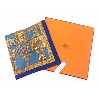 エルメス(Hermes)の■新品■未使用■ HERMES エルメス TORANA【塔門】カレ45 プチカレ ガヴロッシュ シルク100％ スカーフ ハンカチーフ ネイビー系 AU1257(バンダナ/スカーフ)