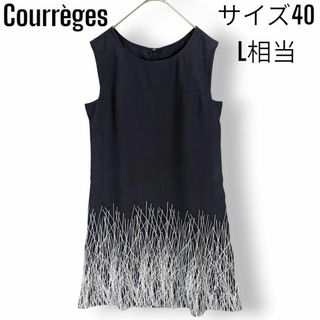 クレージュ(Courreges)の【美品】クレージュ ドレス ワンピース 斜線 幾何学模様 ノースリーブ 40(ひざ丈ワンピース)