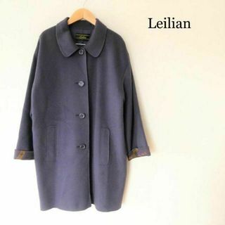 レリアン(leilian)の美品 レリアン 裏地スカーフ柄 丸襟 ロングコート ハーフコート(ロングコート)