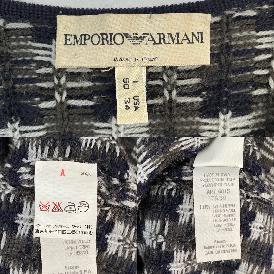 Emporio Armani(エンポリオアルマーニ)の【エンポリオアルマーニ　ニットベスト　イタリア製　チェック　緑　白　黒　】 メンズのトップス(ベスト)の商品写真