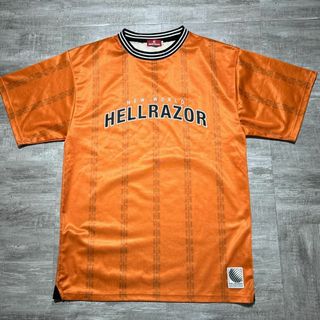 美品 HELLRAZOR ヘルレイザー ゲームシャツ オレンジ ストライプ ロゴ(Tシャツ/カットソー(半袖/袖なし))