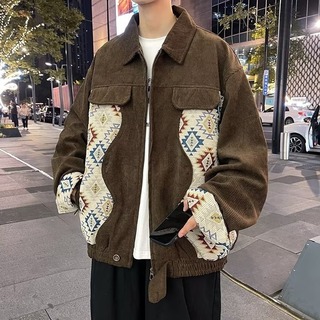 コーデュロイ　長袖　刺繍柄　ジャケット　XL　メンズ　ラフ　ストリート(ノーカラージャケット)