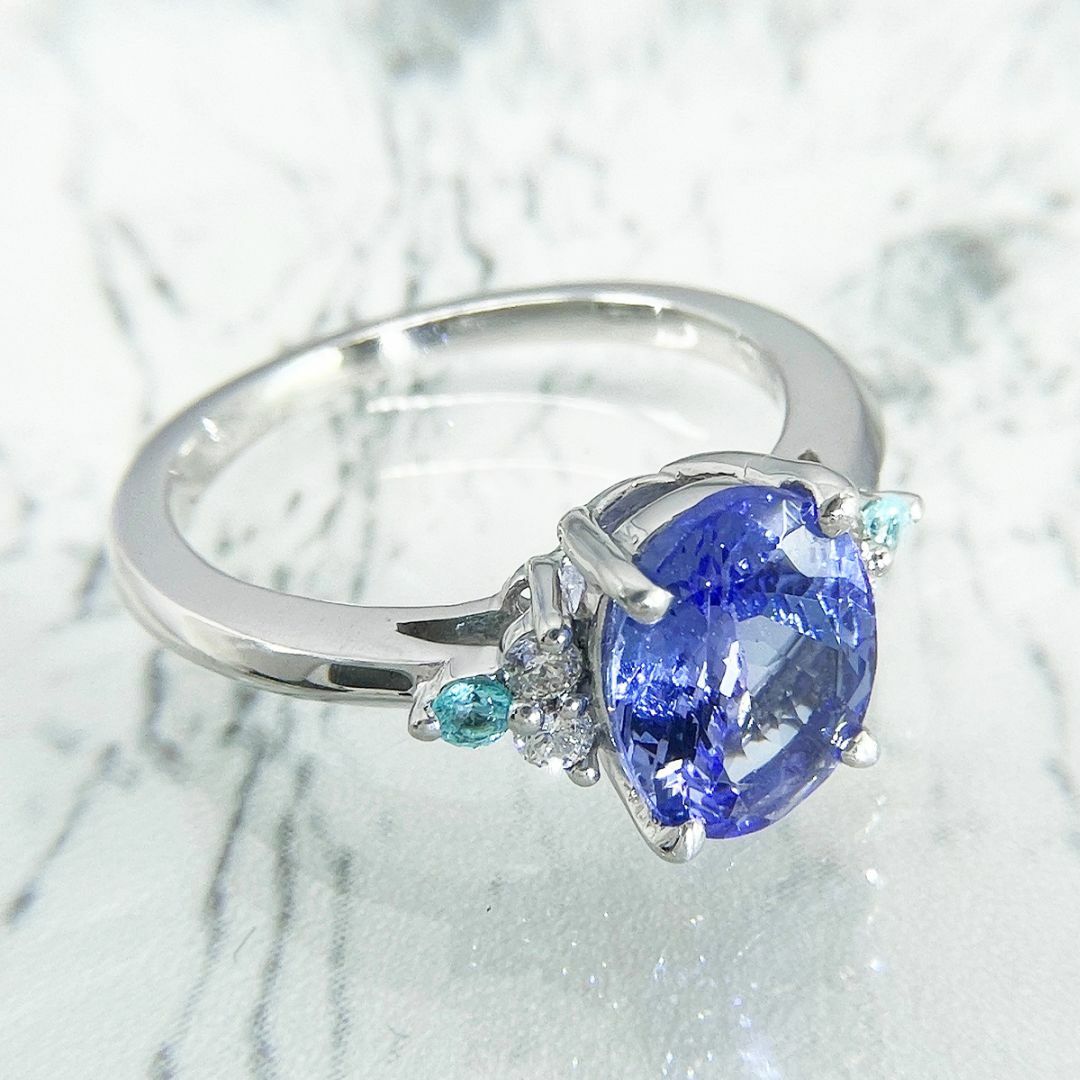 K18wg タンザナイト 1.40ct パライバ 0.04 ダイヤ 0.08ct レディースのアクセサリー(リング(指輪))の商品写真