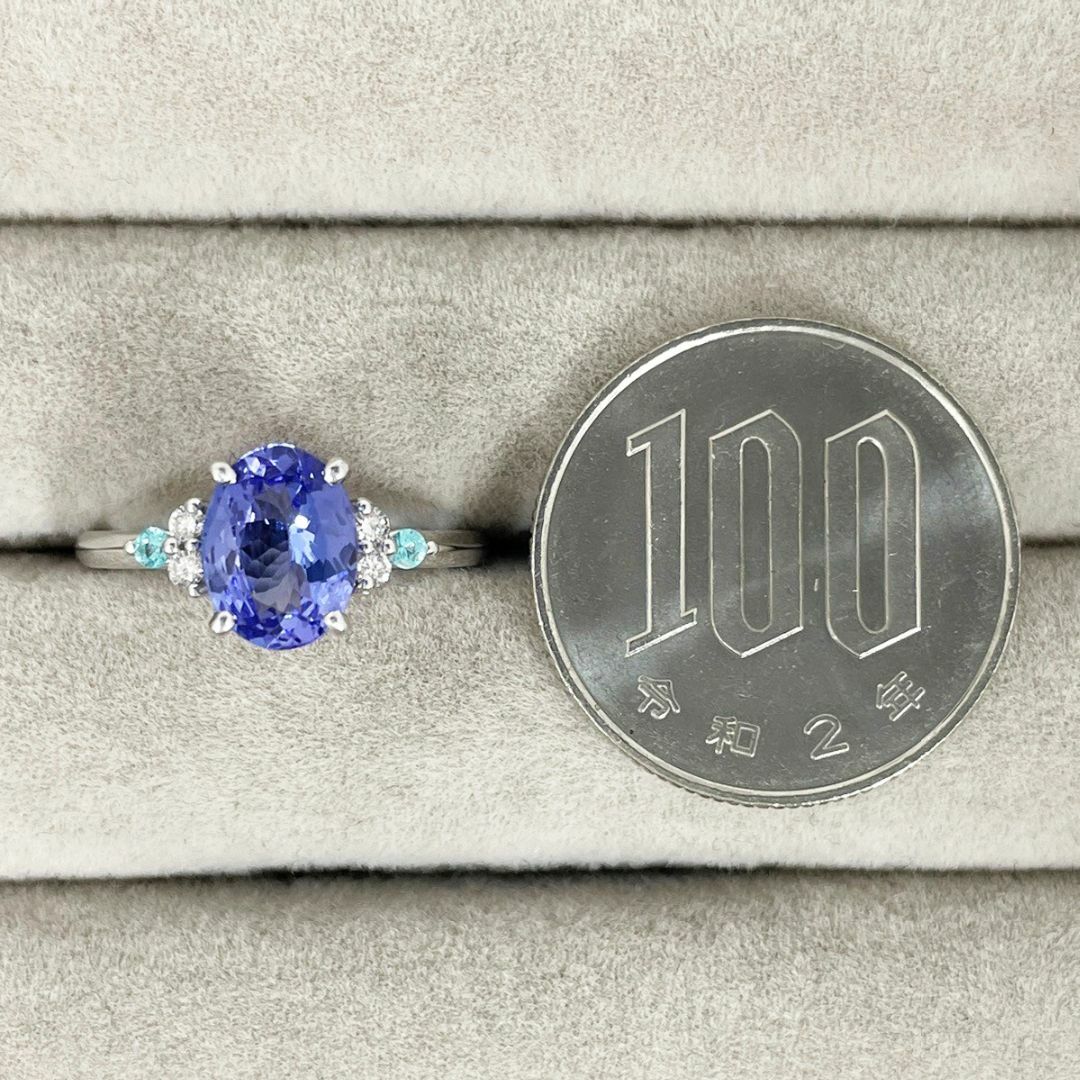 K18wg タンザナイト 1.40ct パライバ 0.04 ダイヤ 0.08ct レディースのアクセサリー(リング(指輪))の商品写真