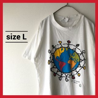 90s 古着 ノーブランド Tシャツ 白T 地球 ゆるダボ L