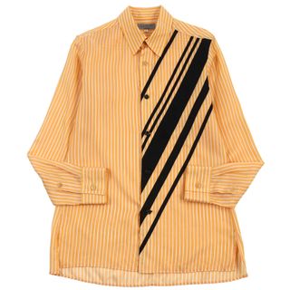 ヨウジヤマモトプールオム(Yohji Yamamoto POUR HOMME)の極美品○Yohji Yamamoto POUR HOMME ヨウジヤマモトプールオム HG-B14-214 バイアスライン キュプラ100% ランウェイ着用 レギュラーカラー 長袖シャツ オレンジ系 ストライプ柄 2 日本製 正規品 メンズ(シャツ)