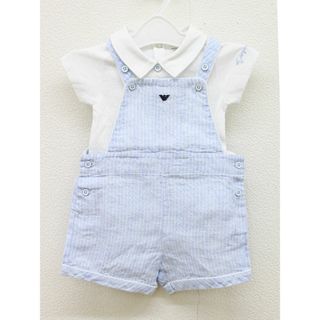 アルマーニ(Armani)の【夏物 新入荷!】▲アルマーニベビー/Armani baby▲56cm(3M) 半袖ロンパース＆オーバーオール/つなぎ/サロペット/ショートオールセット 白×水色 麻【中古】子供服 キッズ kids ベビー服 baby 男の子 夏 onepi 114042(その他)