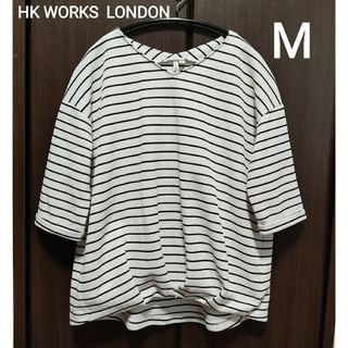 シマムラ(しまむら)のHK WORKS LONDON Ｖネック ボーダー Tシャツ 五分袖  Ｍサイズ(Tシャツ(半袖/袖なし))