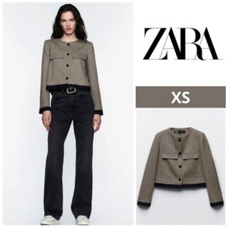 ザラ(ZARA)の早い者勝ち！！【新品】ZARA ザラ ハウンドトゥース クロップドブレザー(ノーカラージャケット)