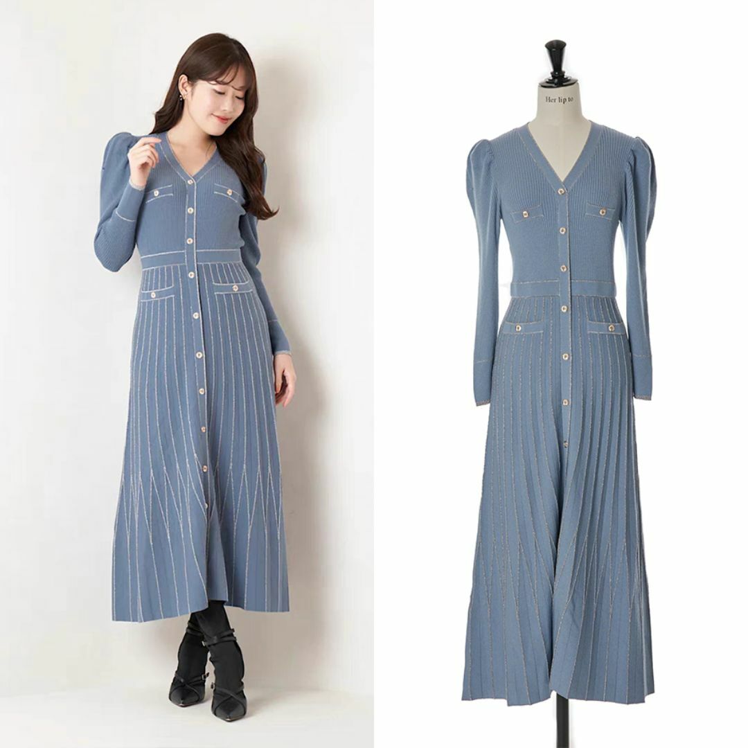 Her lip to(ハーリップトゥ)のハーリップトゥ Suite Room Knit Long Dress ブルー M レディースのワンピース(ロングワンピース/マキシワンピース)の商品写真