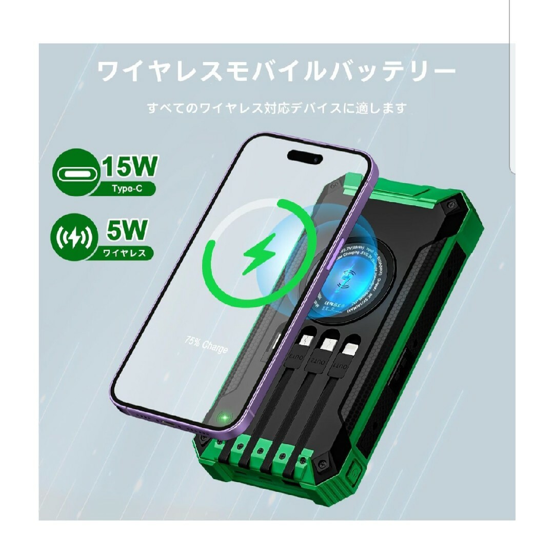 ソーラー　モバイルバッテリー 大容量 26800mAh　LEDライト付き 災害 スマホ/家電/カメラのスマートフォン/携帯電話(バッテリー/充電器)の商品写真