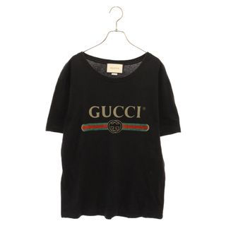 グッチ(Gucci)のGUCCI グッチ ロゴウォッシュド クルーネック半袖Tシャツ カットソー ブラック 440103-X3F05(Tシャツ/カットソー(半袖/袖なし))