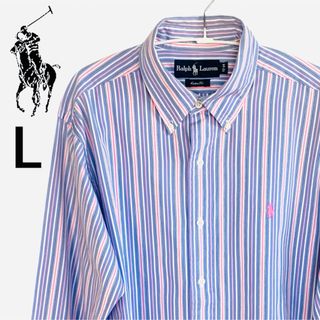 ラルフローレン(Ralph Lauren)のラルフローレン ボタンダウンシャツ ストライプ ブルー ホワイト ピンク L(シャツ)