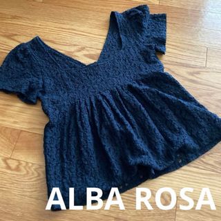 アルバローザ(ALBA ROSA)のALBAROSA 半袖 黒 ブラック レース トップス 春 夏 美品(シャツ/ブラウス(半袖/袖なし))