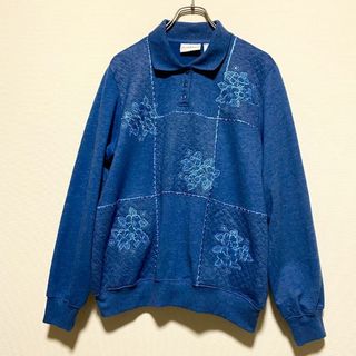 ヴィンテージ(VINTAGE)のアメリカ古着　トレーナー　スウェット　襟付き　花柄　刺繍　レトロデザイン　R90(トレーナー/スウェット)