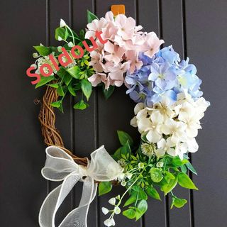 フラワーリース 咲き誇る3 紫陽花とグリーン 玄関リース 初夏 造花(リース)