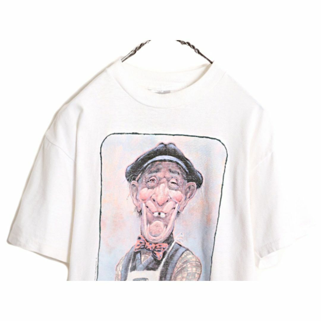 90s USA製 ★ アート イラスト プリント Tシャツ メンズ M / 古着 90年代 当時物 オールド 絵画 グラフィック シングルステッチ ONEITA 白 メンズのトップス(Tシャツ/カットソー(半袖/袖なし))の商品写真