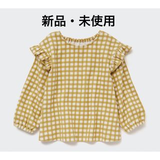 ユニクロ(UNIQLO)のUNIQLO ユニクロ リブクルーネックT  イエロー 80(シャツ/カットソー)