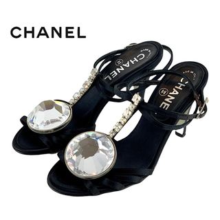 シャネル(CHANEL)のシャネル CHANEL サンダル 靴 シューズ サテン ブラック ビジュー ミュール パーティーシューズ(サンダル)