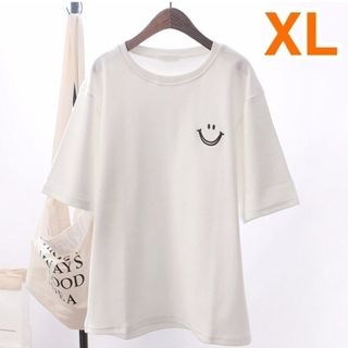 ★即購入OK★ スマイル プリント Tシャツ XL ホワイト 男女兼用 トップス(Tシャツ(半袖/袖なし))