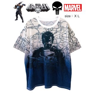 マーベル(MARVEL)のThe Punisher　Tシャツ　XL　ライトグレー✕ネイビー　USA古着(Tシャツ/カットソー(半袖/袖なし))