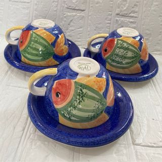 CERAMICA セラミカ カップ&ソーサー 魚柄 カラフル 3客セット(食器)