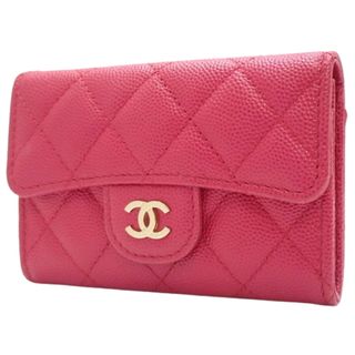 シャネル(CHANEL)のCHANEL(シャネル) マトラッセ ココマーク カードホルダー コンパクト財布 名刺入れ ミニ財布 カードケース キャビアスキン ピンク シャンパンゴールド金具 レディース 40802094034【中古】【アラモード】(財布)