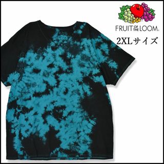 フルーツオブザルーム(FRUIT OF THE LOOM)のメンズタイダイ染め半袖Tシャツ2XL 古着屋　青黒　ストリート　モード　Vネック(Tシャツ/カットソー(半袖/袖なし))