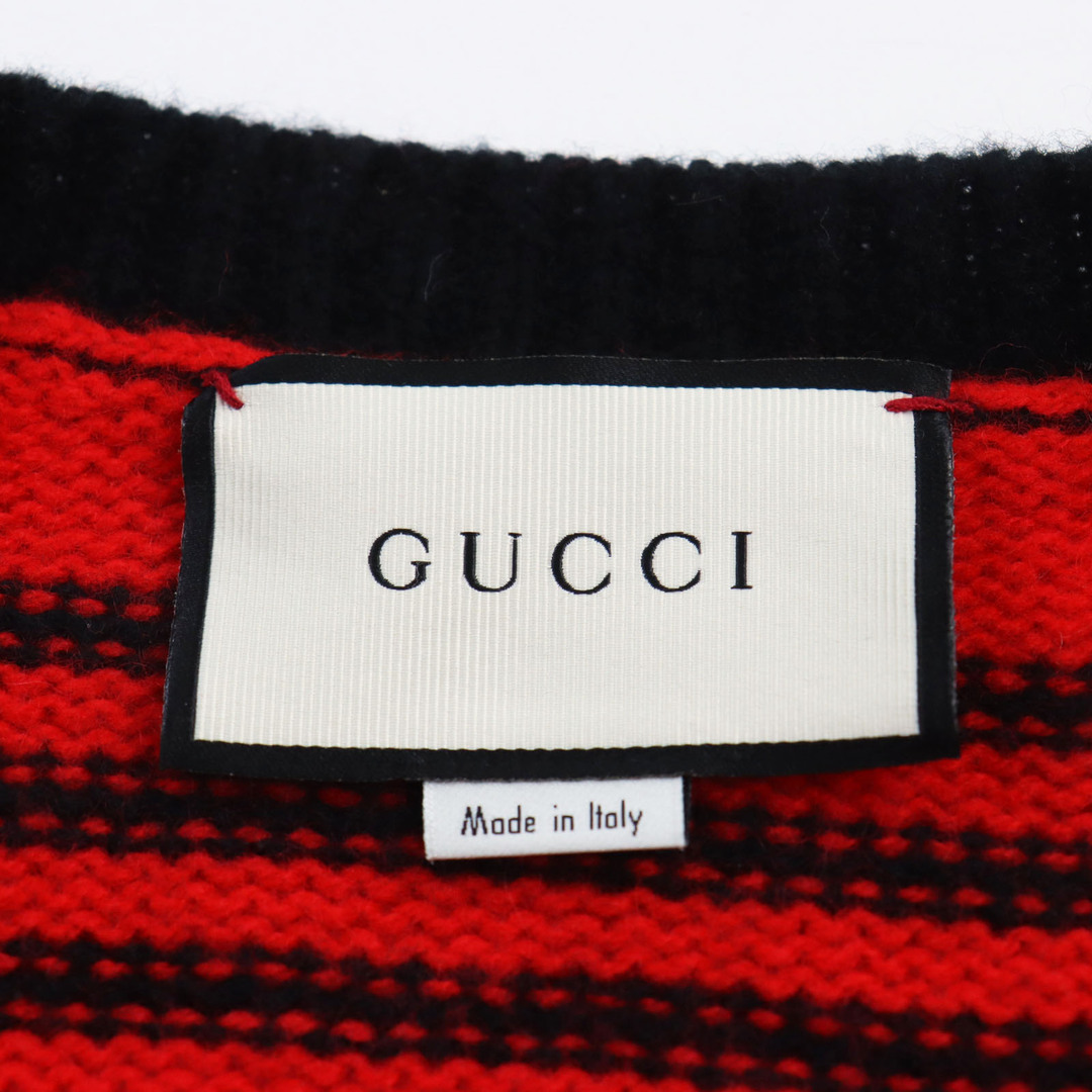 Gucci(グッチ)の極美品●GUCCI グッチ 545589 BEE刺繍 ボーダー柄 ニットカーディガン ブラック レッド XL イタリア製 正規品 メンズおすすめ◎ メンズのトップス(カーディガン)の商品写真