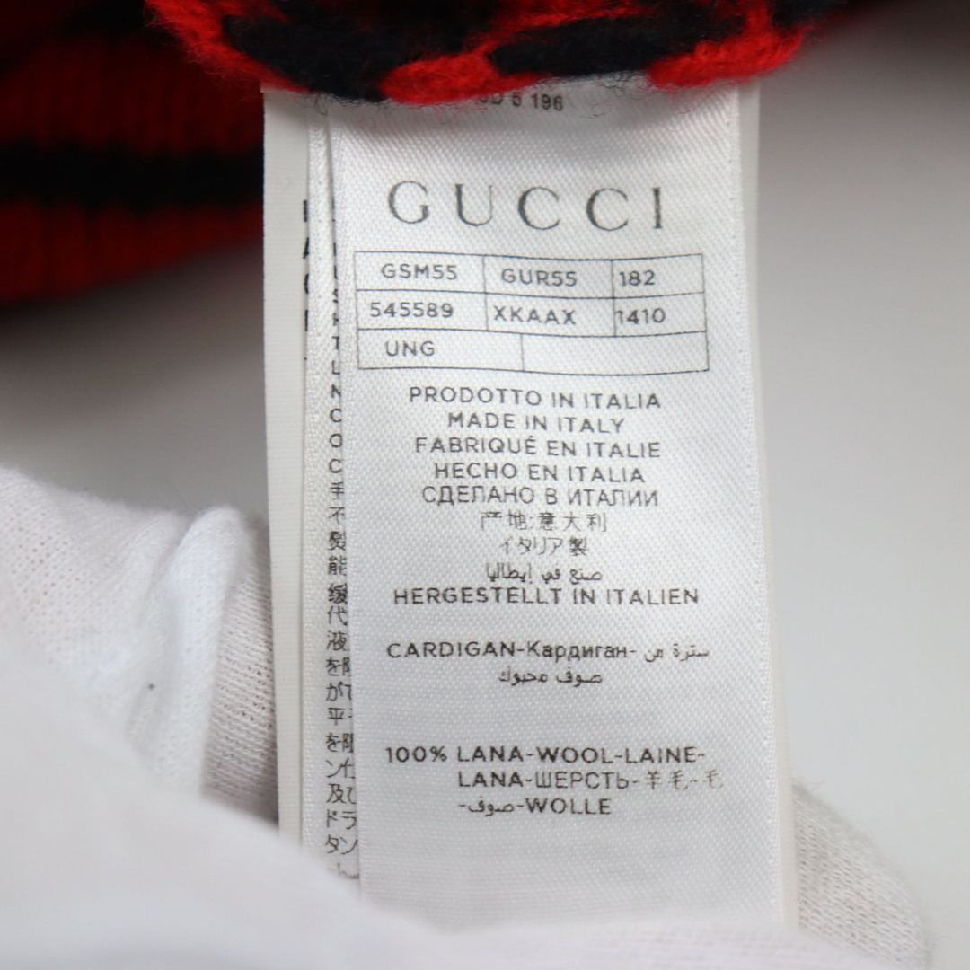 Gucci(グッチ)の極美品●GUCCI グッチ 545589 BEE刺繍 ボーダー柄 ニットカーディガン ブラック レッド XL イタリア製 正規品 メンズおすすめ◎ メンズのトップス(カーディガン)の商品写真