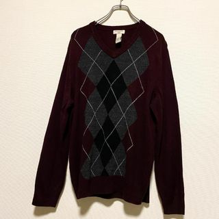 ヴィンテージ(VINTAGE)のアメリカ古着　DOCKERS　ニット　セーター　アーガイル柄　アクリル　P812(ニット/セーター)