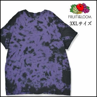 フルーツオブザルーム(FRUIT OF THE LOOM)のメンズタイダイ染め半袖Tシャツ3XL 古着屋　紫黒　モード系　エスニック　柄物(Tシャツ/カットソー(半袖/袖なし))