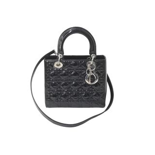 Christian Dior - Christian Dior クリスチャンディオール レディディオール カナージュ 18-BO-0175 パテントレザー ブラック 美品 中古 62409