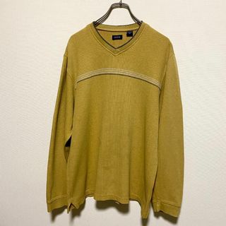 ヴィンテージ(VINTAGE)のアメリカ古着　IZOD ニット　セーター　Vネック　Mサイズ　イエロー　P821(ニット/セーター)