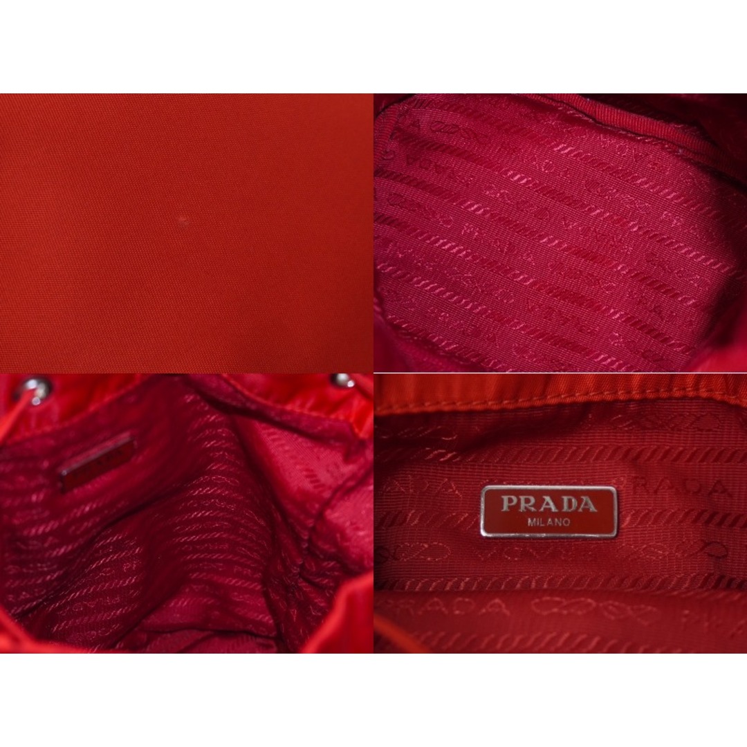 PRADA(プラダ)のPRADA プラダ ナイロン 巾着 ポーチ レッド トライアングルロゴ 小物入れ ミニバッグ レザー テスート 美品 中古 61644 レディースのファッション小物(ポーチ)の商品写真